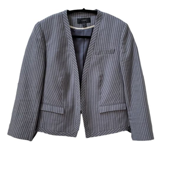 J.Crew Womens Drop Waist Pinstripe Gray Work Wool Dress and Jacket sz 4 - Picture 5 of 16